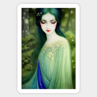 Illustration of Beautiful Lady Nature Spirt in Forest Sticker